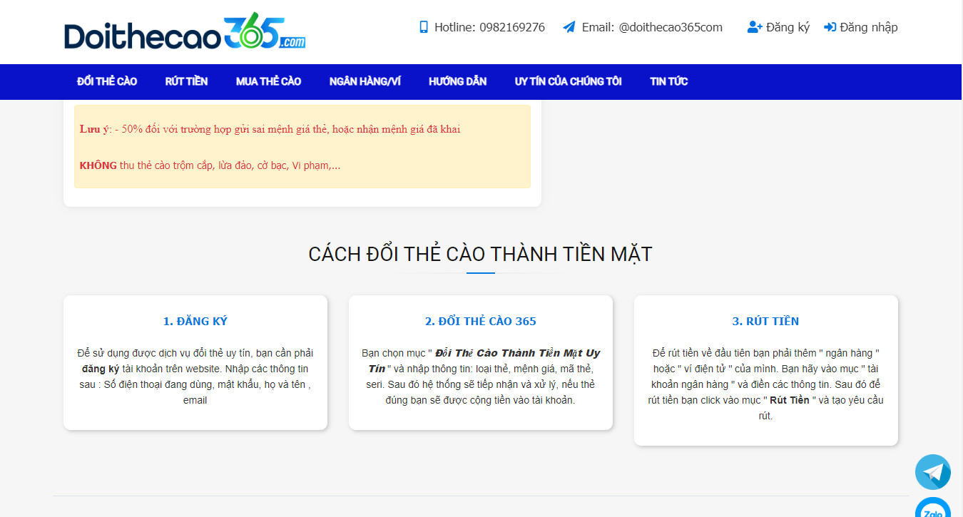 Cách đổi thẻ cào thành tiền mặt