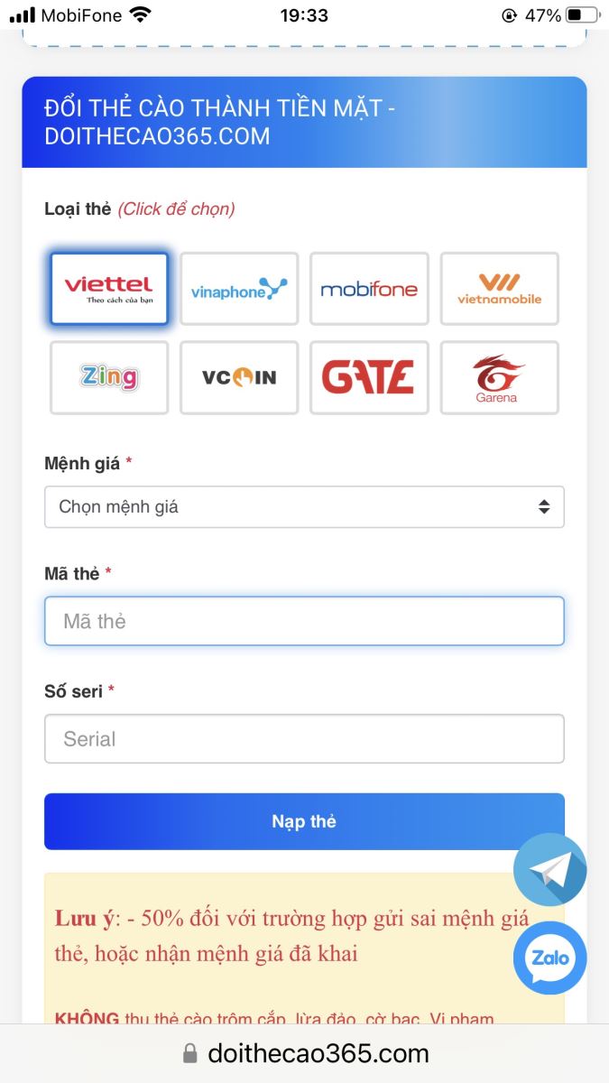Đổi thẻ cào