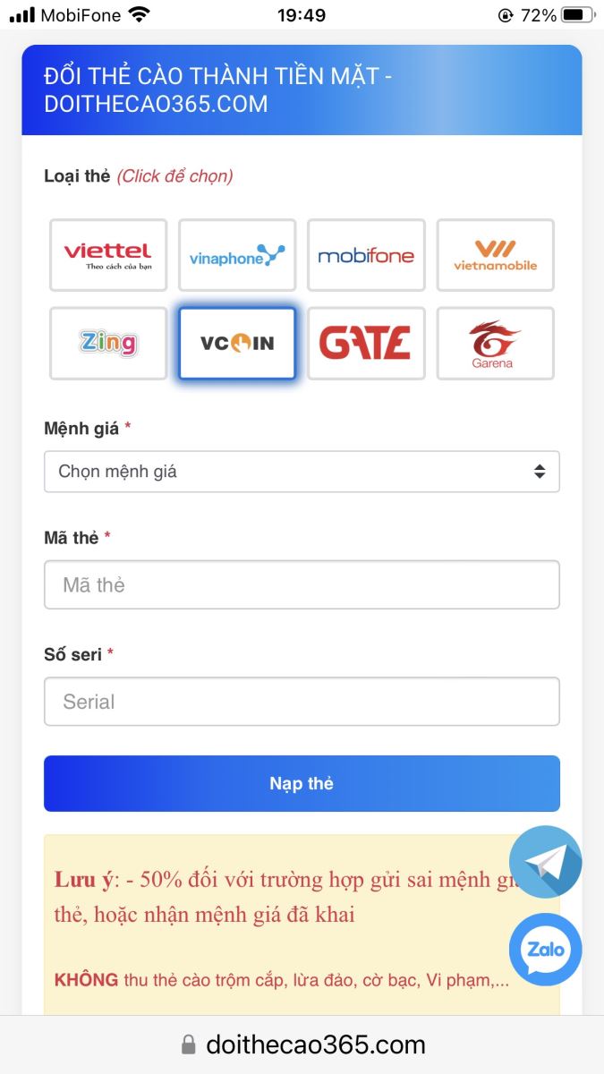 Đổi thẻ Vcoin