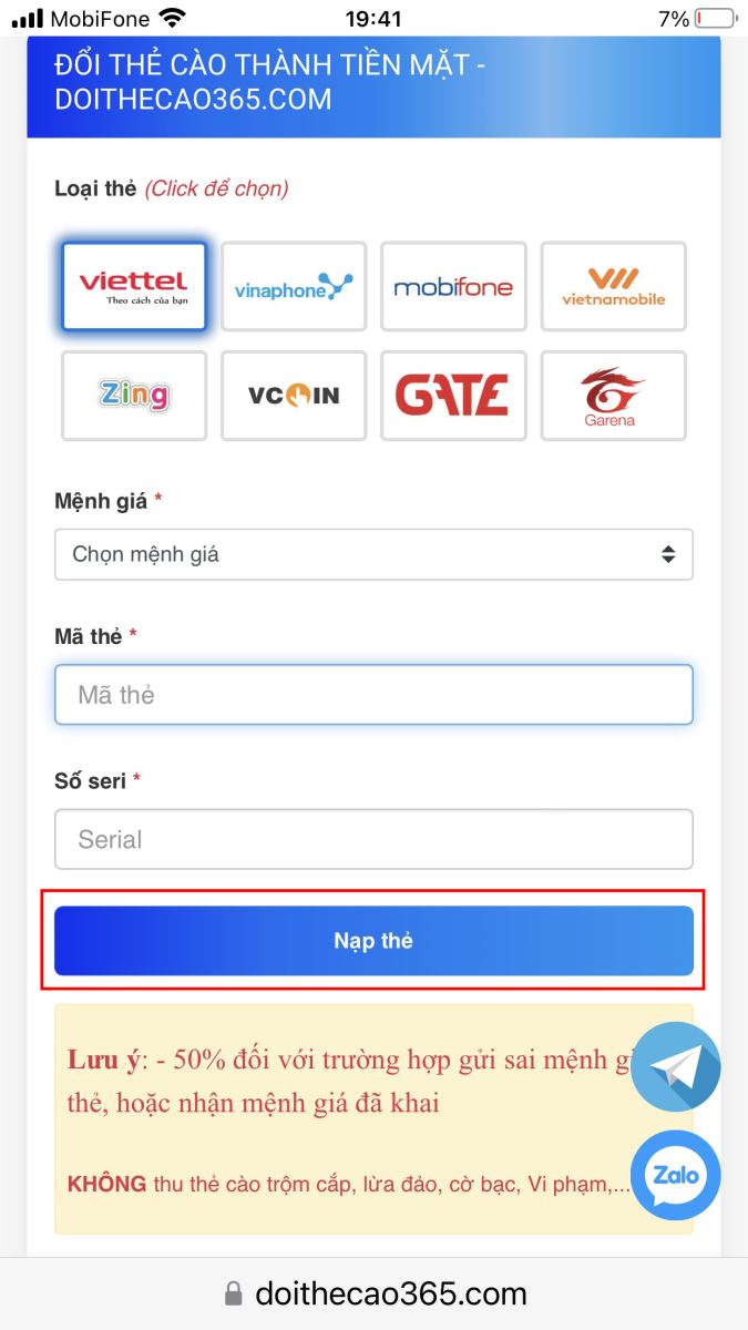 Đổi tiền điện thoại