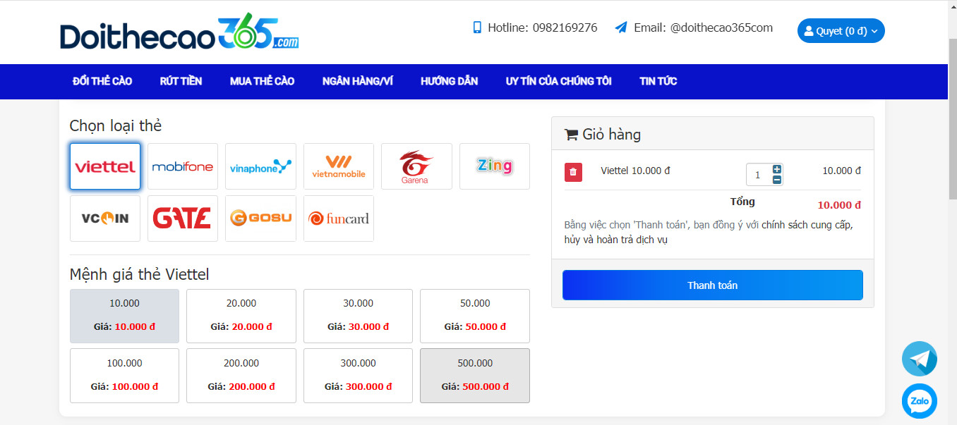 Mua thẻ cào điện thoại