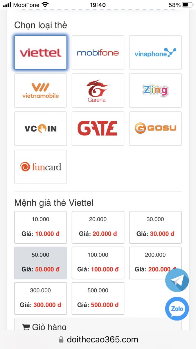 Mua thẻ cào viettel