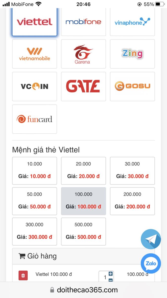 Mua thẻ cào điện thoại
