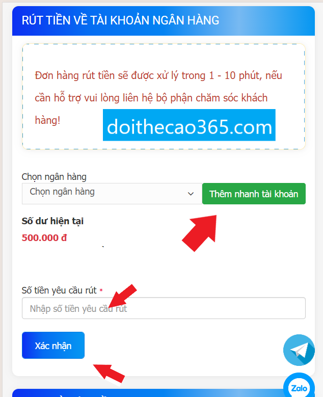 Rút tiền về ví điện tử Momo