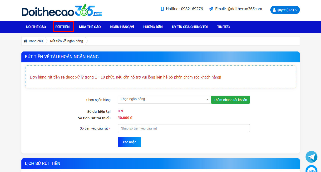 Rút tiền về ATM